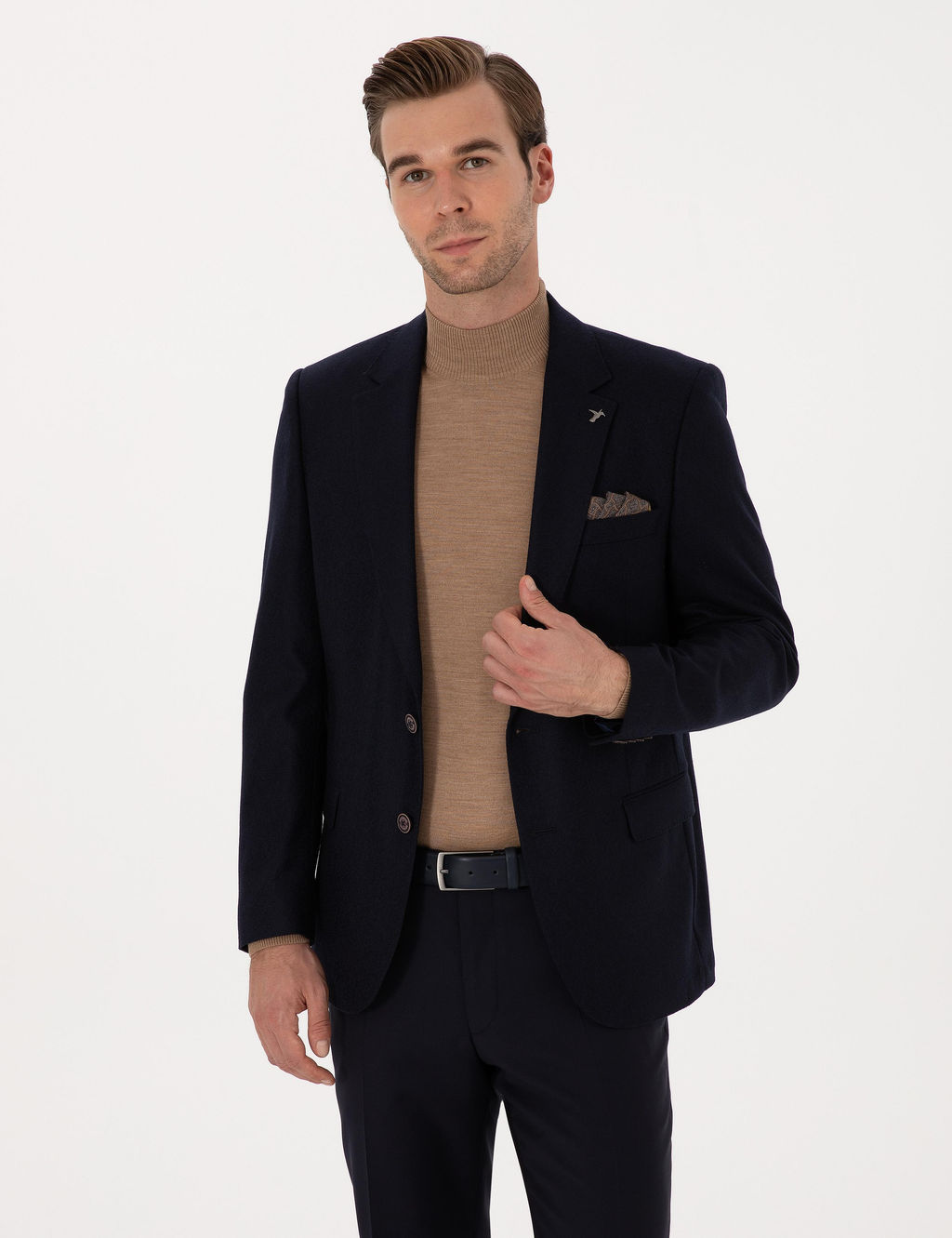 Lacivert Slim Fit Y_n Ka_mir Kar___ml_ Ceket