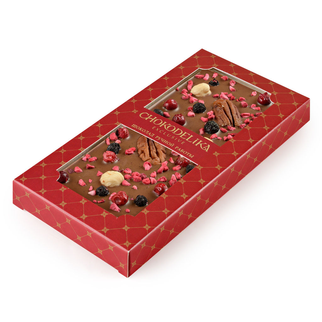 Шоколад молочный SUGAR FREE пекан, фундук, малина 80 гр - Chokodelika фото 2