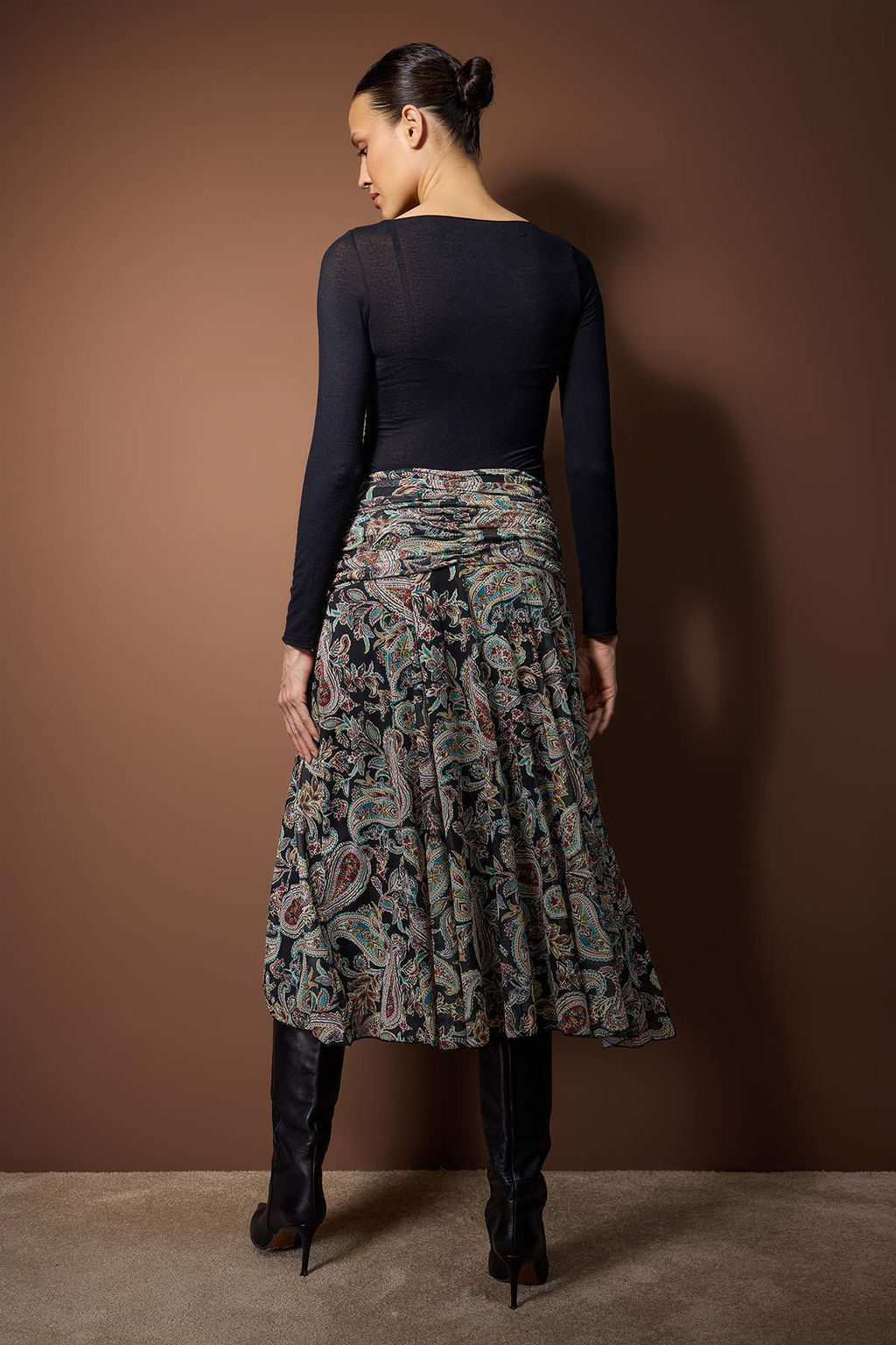 Cok Renkli Maxi Buzgu/Drape Detayl? Boho/Boho Chic Baskl?l? Tul Esnek Orme Etek TWOAW26ET00122