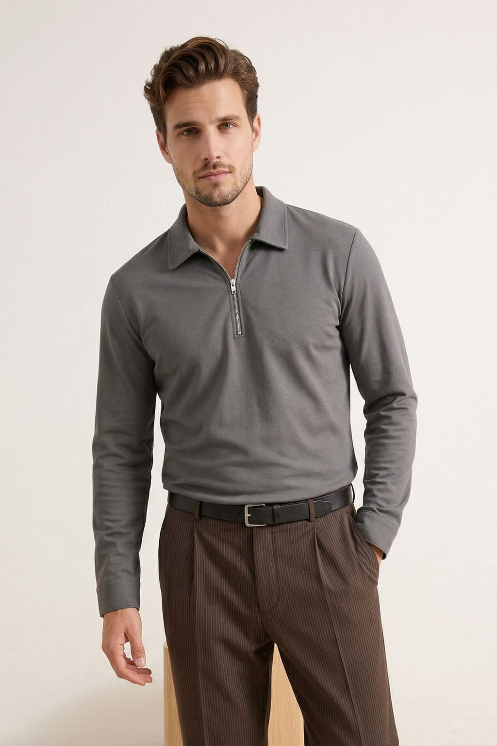 Antrasit Regular Fit Gabardin Polo Yaka Erkek Gomlek TMNSS26GO00003 - Trendyolmilla фото 2