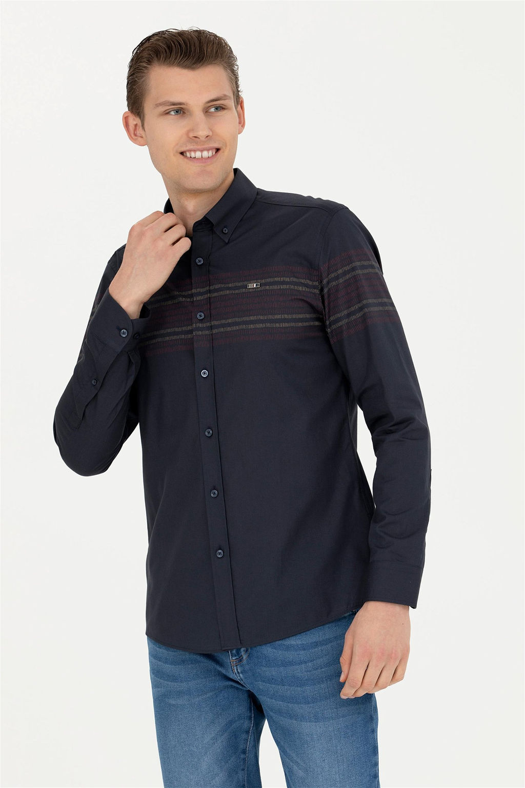 Мужская темно-синяя рубашка с длинным рукавом - U.s. polo assn фото 8