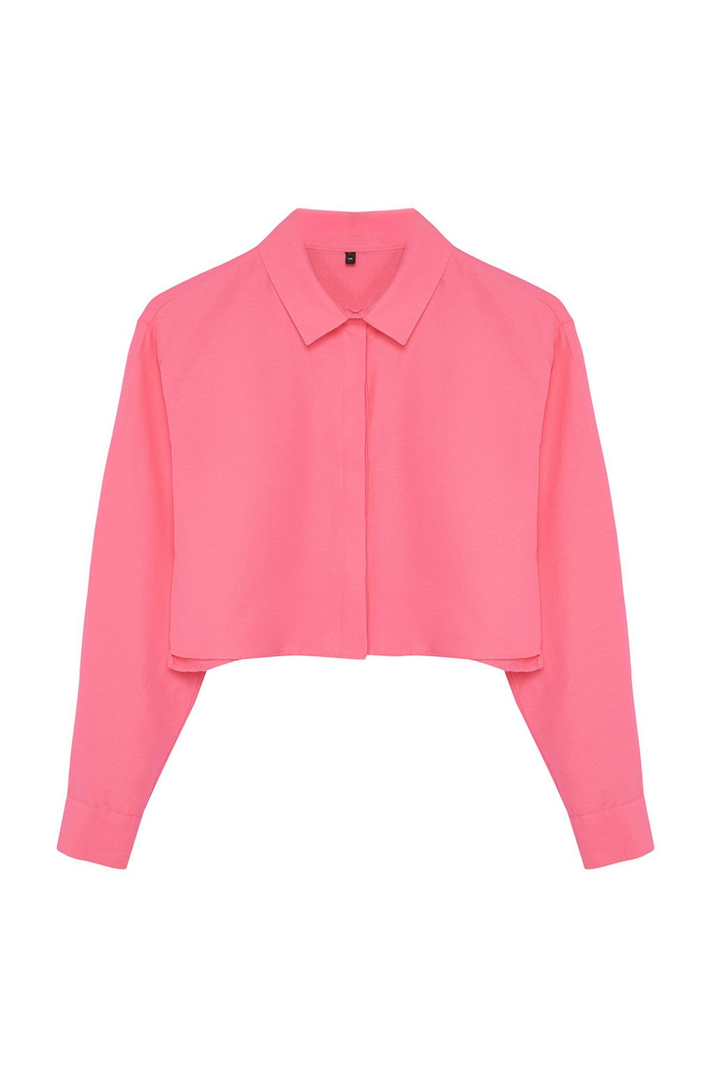 Pembe Crop Dokuma S?rt Dekolteli Keten Gorunumlu Plaj Gomlegi TBESS24GO00012