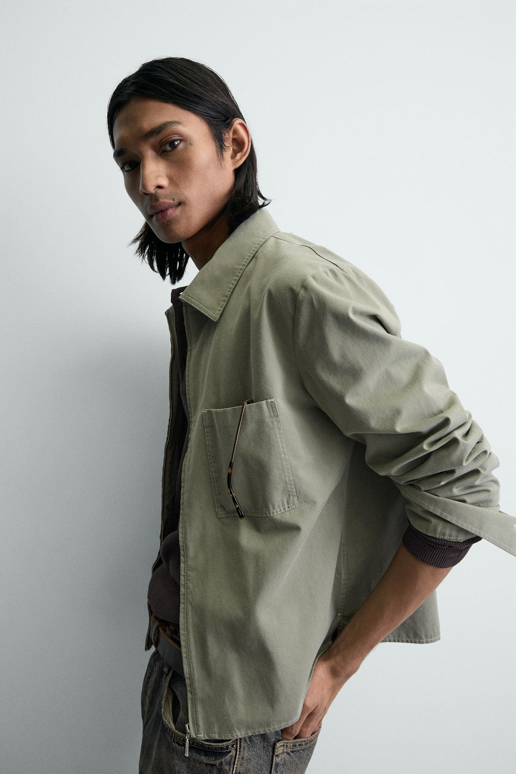 SOBRECAMISA CROPPED FIT CREMALLERA / Verde - Zara фото 6