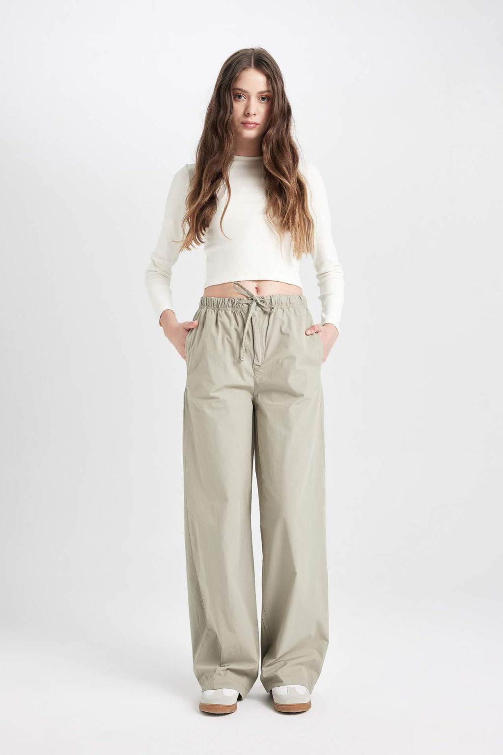 Coool Straight Fit Poplin Pantolon Basic Duz Cepli Lastikli Bel Bagc?kl? - Defacto фото 2