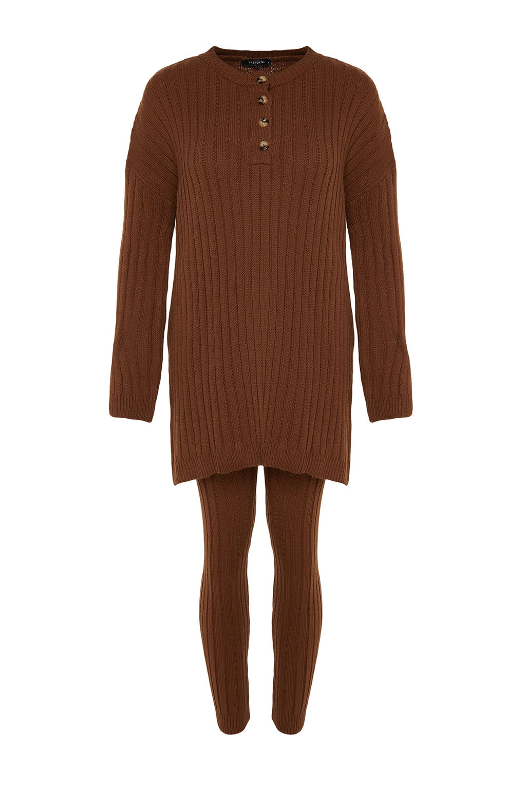 Koyu Kahverengi Genis Kal?p Triko Alt-Ust Tak?m TWOAW22AU0039