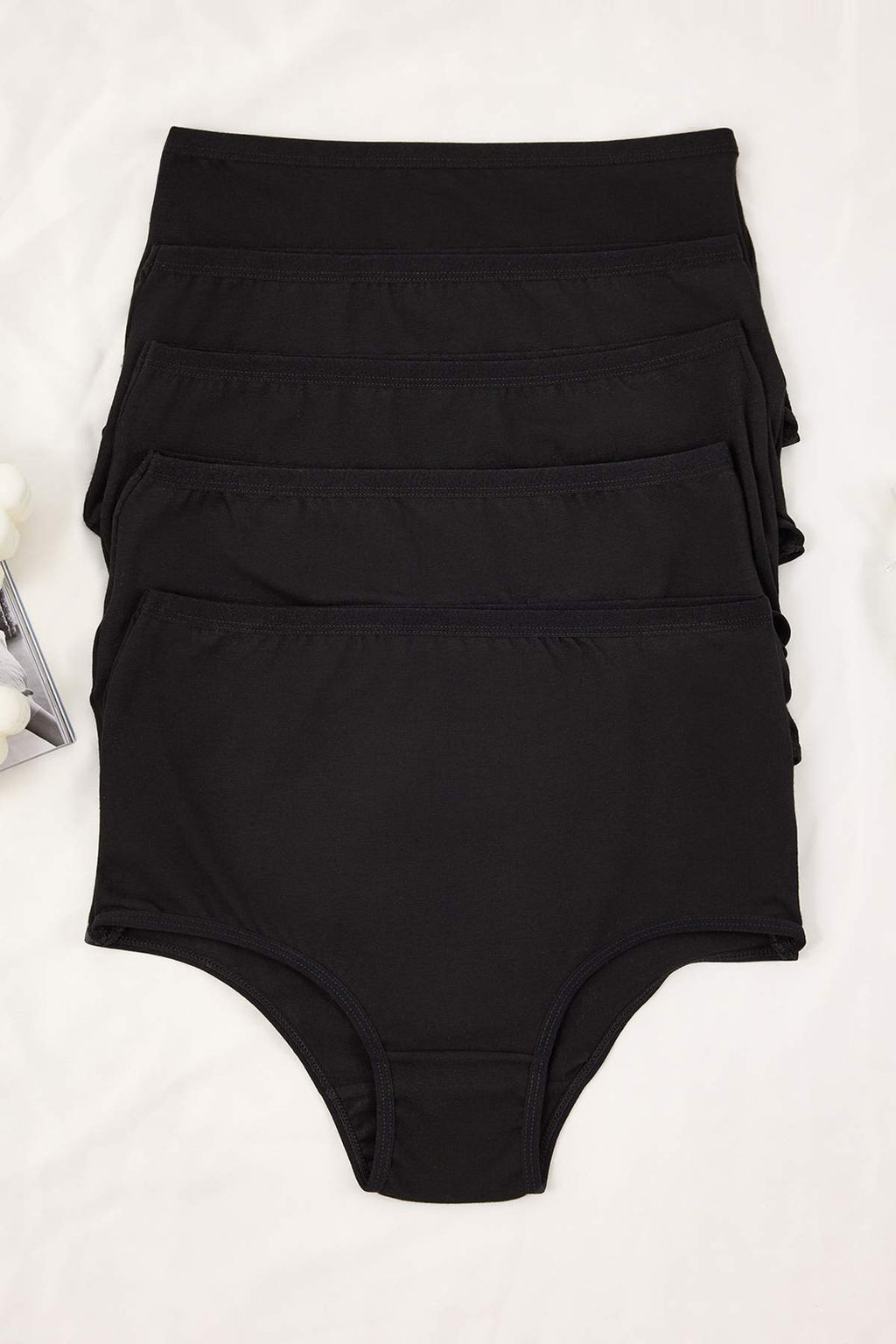 Siyah 5li Paket Pamuklu Yuksek Bel Klasik Orme Kulot THMSS25KU00030