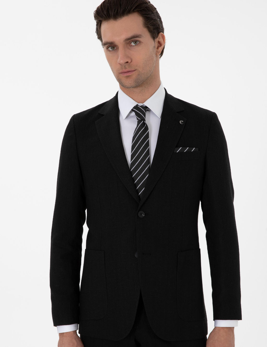 Siyah Slim Fit Keten Kar___ml_ Tak_m Elbise