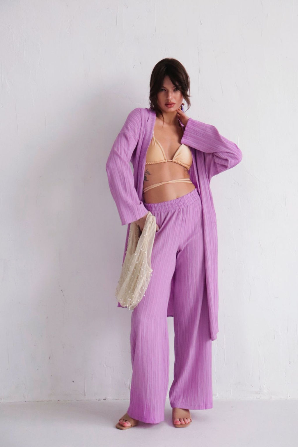 9540 Костюм из кимоно и брюк-палаццо сиреневый - Martichelli фото 7
