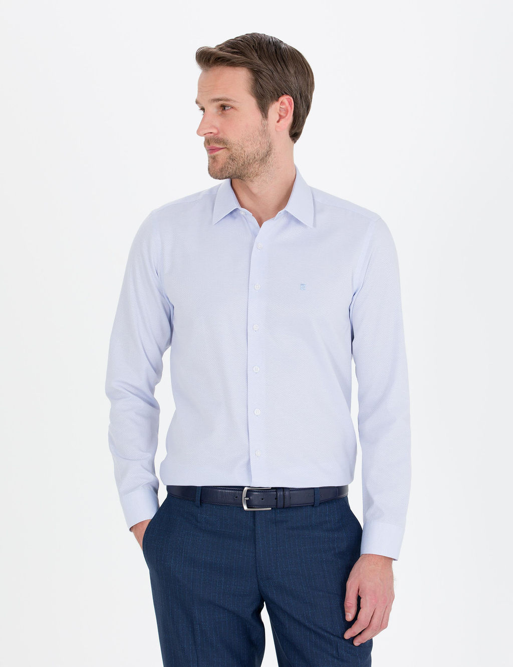 A__k Mavi Slim Fit Uzun Kollu G_mlek
