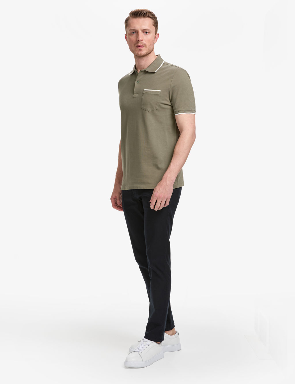 Haki Regular Fit %100 Pamuk D__meli Polo Yaka Ti__rt