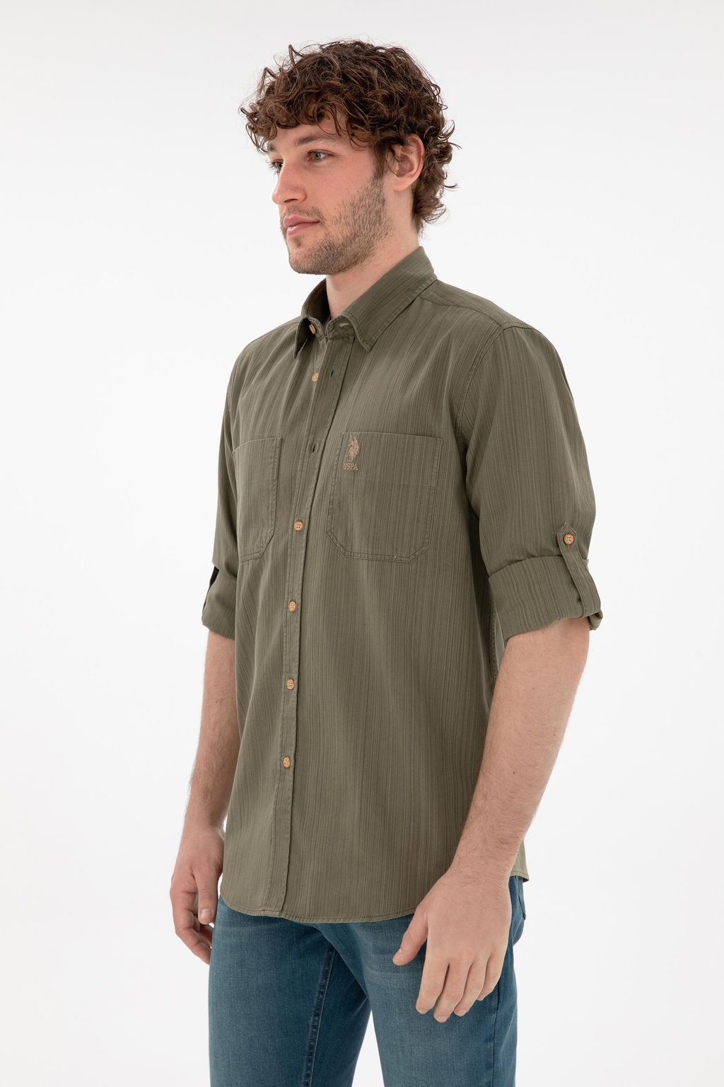 Мужская открытая рубашка с длинным рукавом хаки 1 бесплатно для 1 зоны в рубашках - U.s. polo assn фото 3