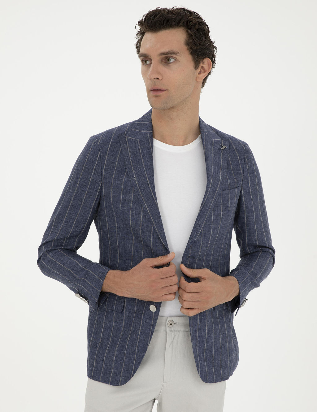 Льняная куртка узкого кроя цвета индиго - Cacharel фото 3