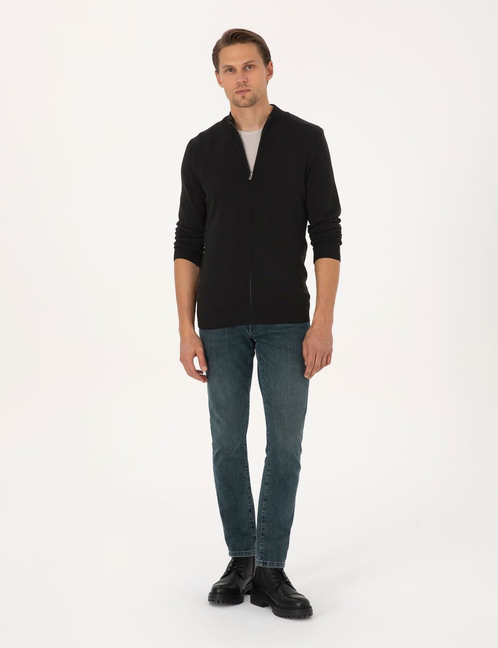 Siyah Slim Fit Fermuarl_ Triko H_rka