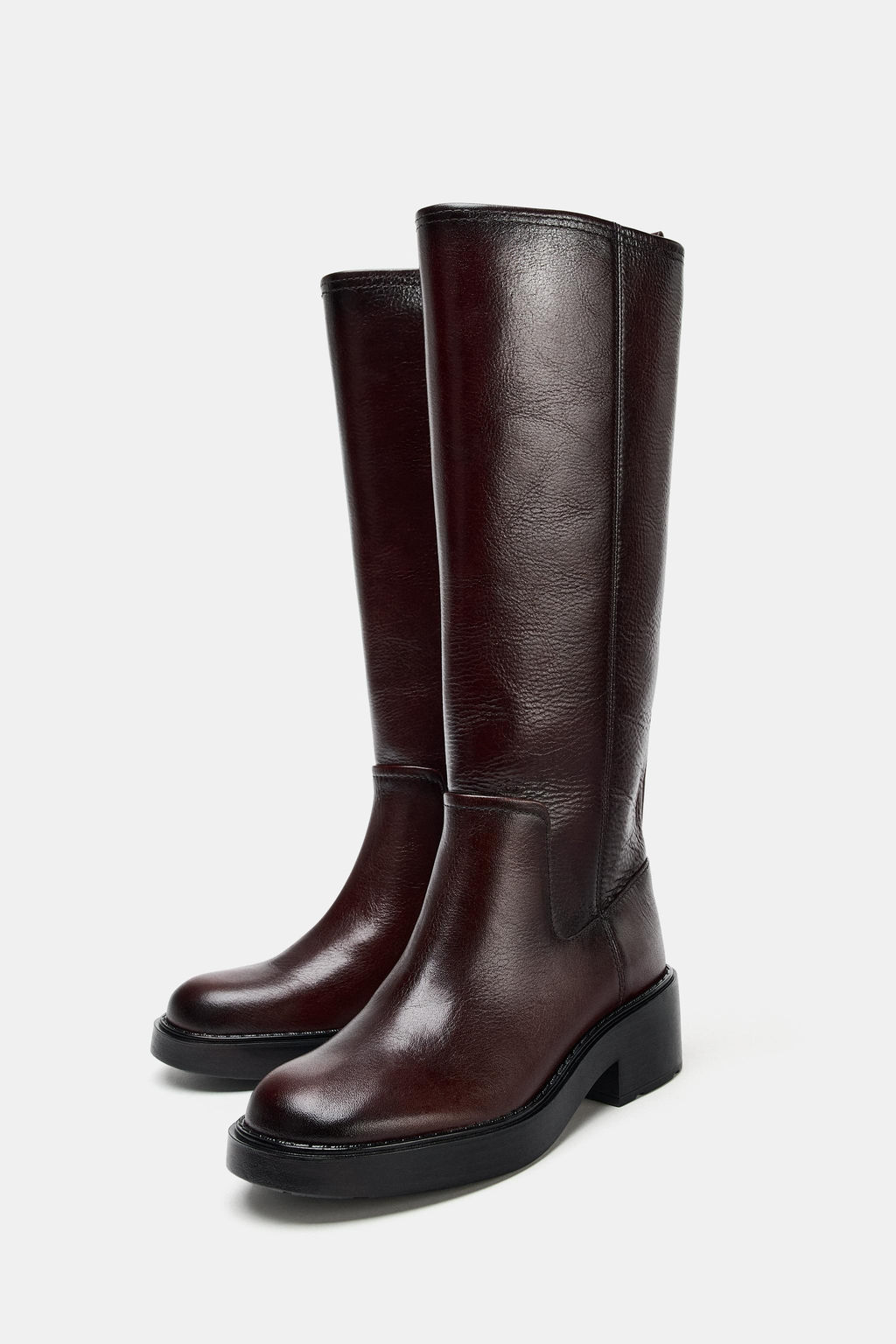 DISTRESSED-EFFECT LEATHER ANKLE BOOTS - Zara фото 3
