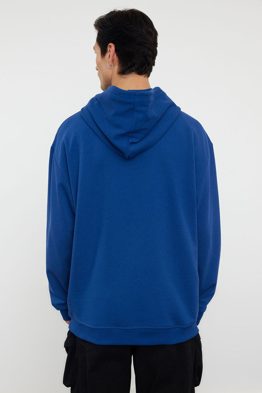 Lacivert Oversize/Genis Kesim Kapusonlu Ici Polar/S?cak Tutan Sweatshirt TMNAW23SW00195