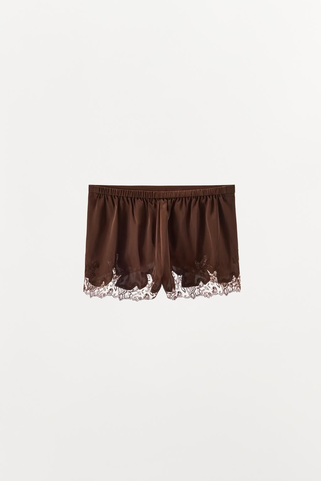 SATIN SHORTS WITH EMBROIDERY AND LACE - Zara фото 6