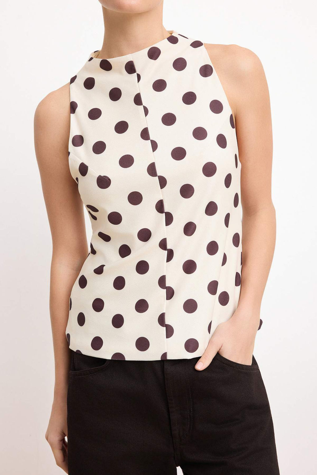 Ekru Puantiyeli Fitted/Vucuda Oturan Saten Orme Bluz TWOSS26BZ00430 - Trendyolmilla фото 3