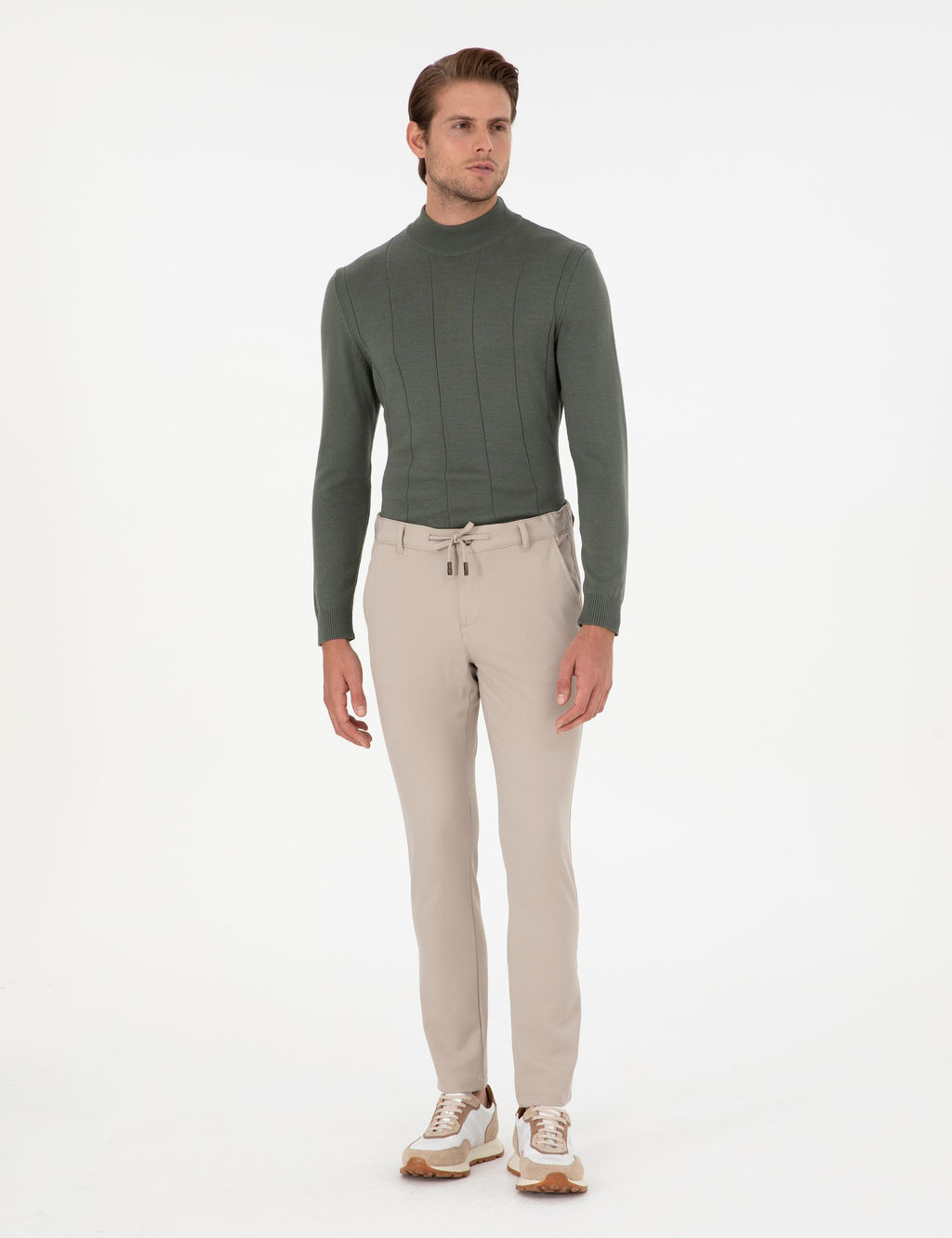 Bej Slim Fit Kanvas Pantolon