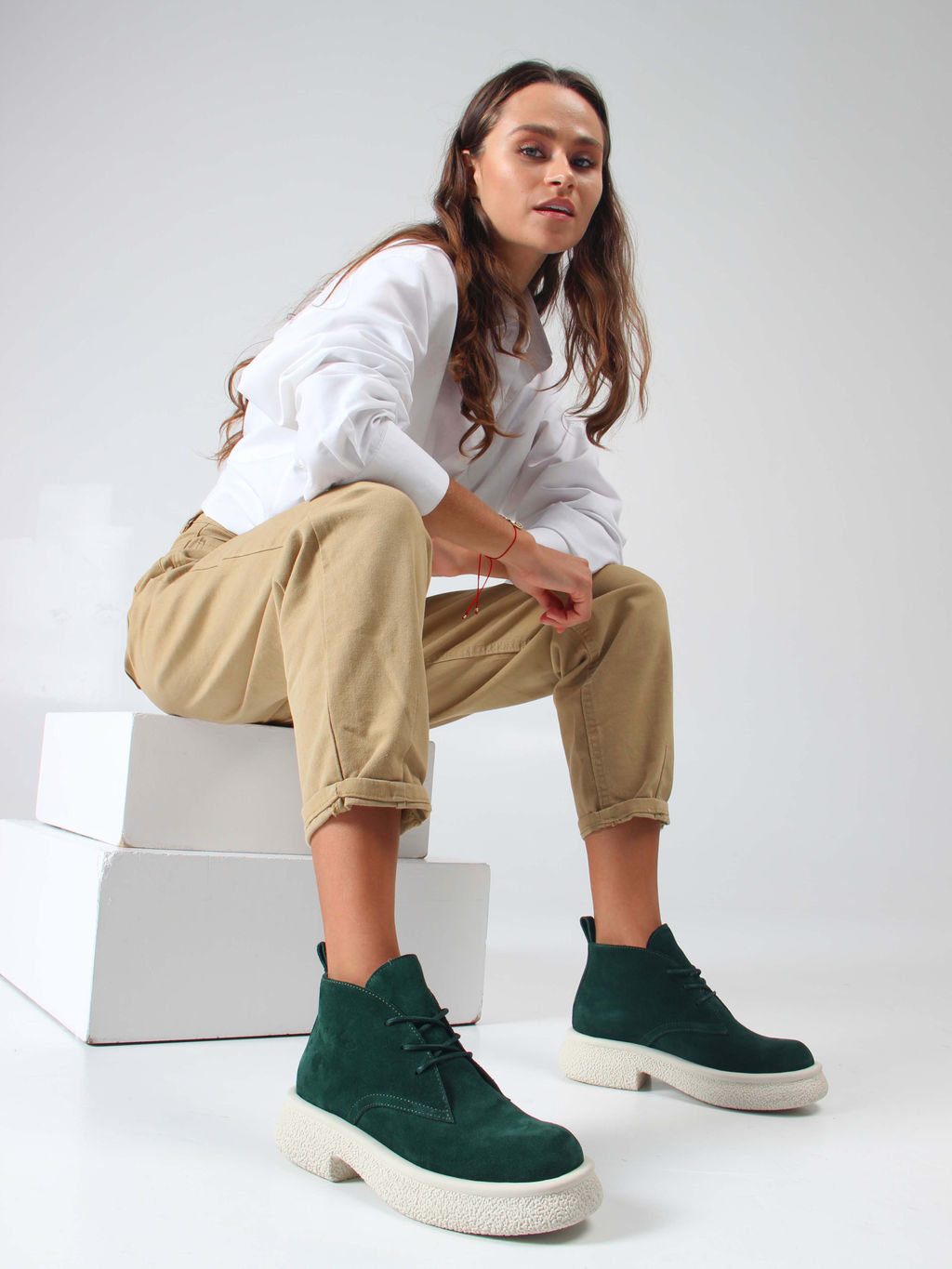 Ботинки 308.агатаw. зеленый замша/Байка