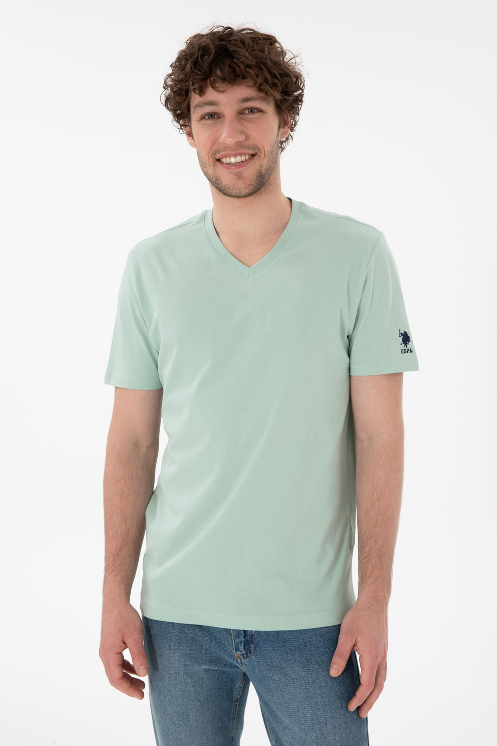 Erkek Regular Fit V Yaka Su Ye_ili Basic Ti__rt Sepette S_rpriz _ndirim - U.s. polo assn фото 4
