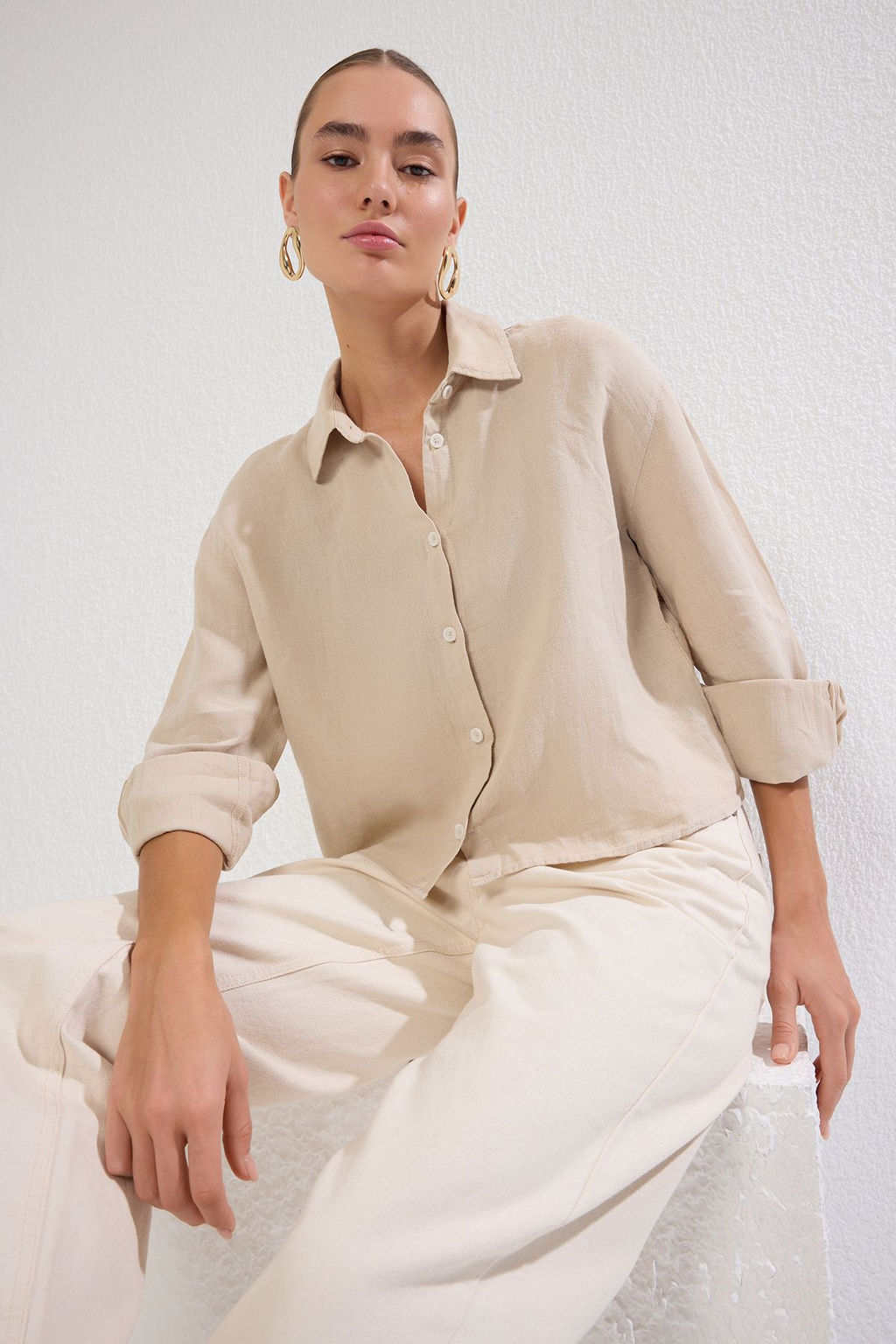 TRENDYOLMILLA Mint %100 Keten Oversize Gomlek TWOSS24GO00121  фото 6