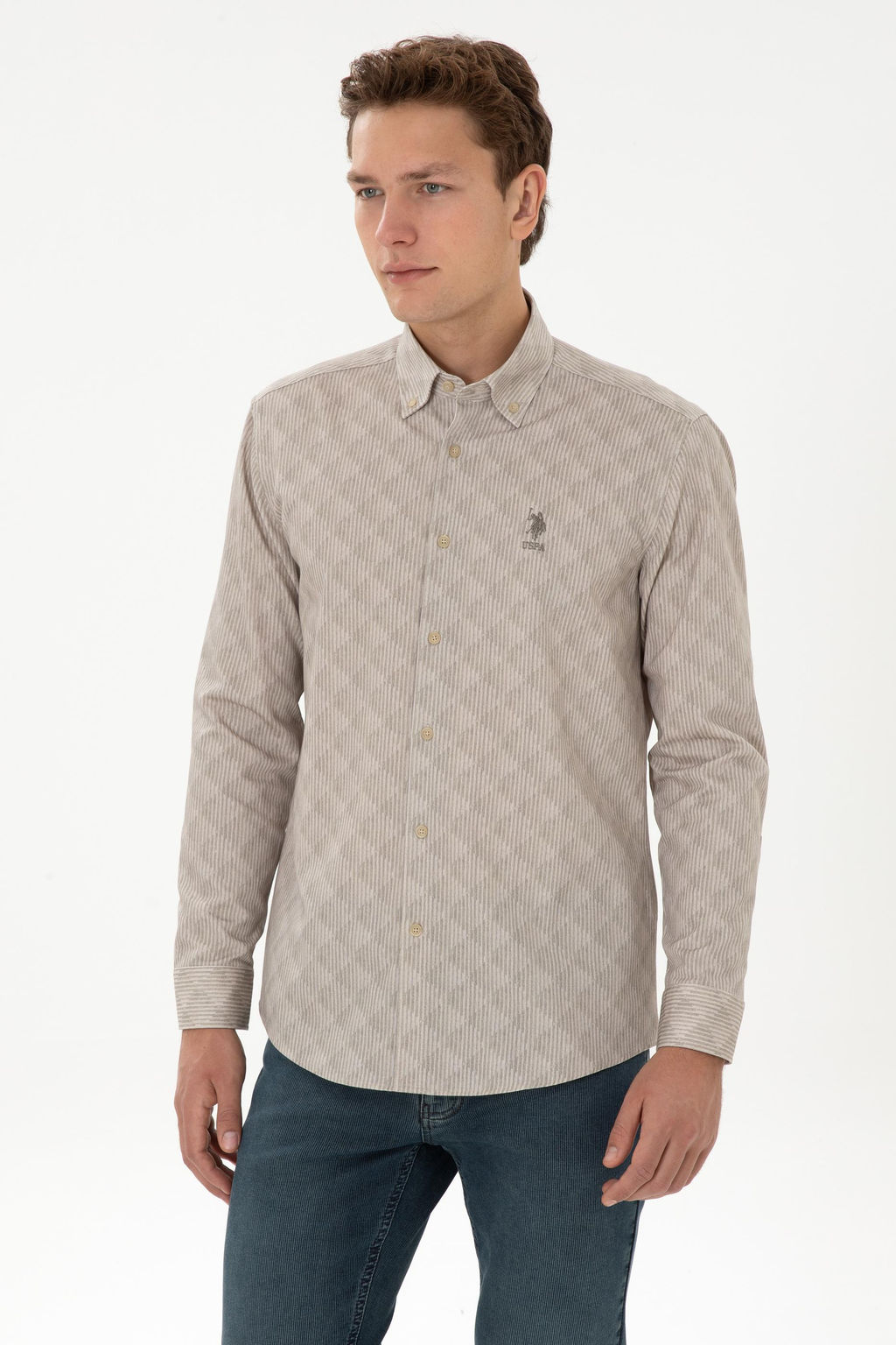 Erkek A__k Haki Uzun Kollu G_mlek - U.s. polo assn фото 3