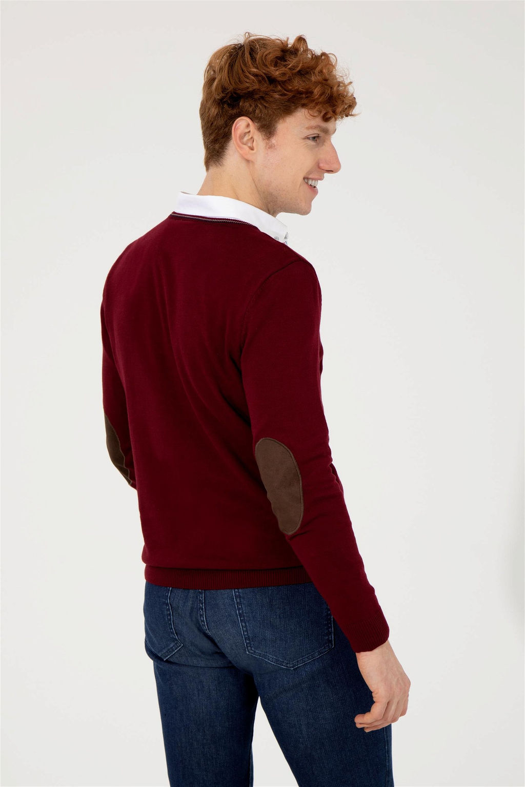 U. S. Polo Assn Мужской базовый трикотажный свитер бордового цвета с v-образным вырезом - U.s. polo assn фото 11