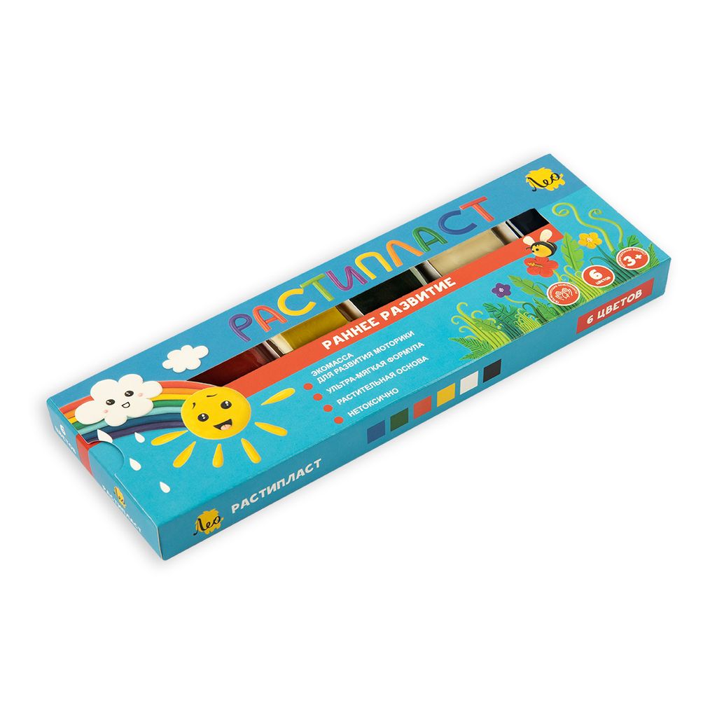 Лео Расти Пластилин растительный РАСТИпласт LRP-0106 120 г ( в картонной упаковке ) 6 цв