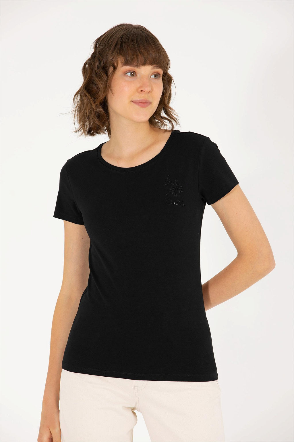 Женская черная базовая футболка с круглым вырезом Неожиданная скидка в корзине - U.s. polo assn фото 3