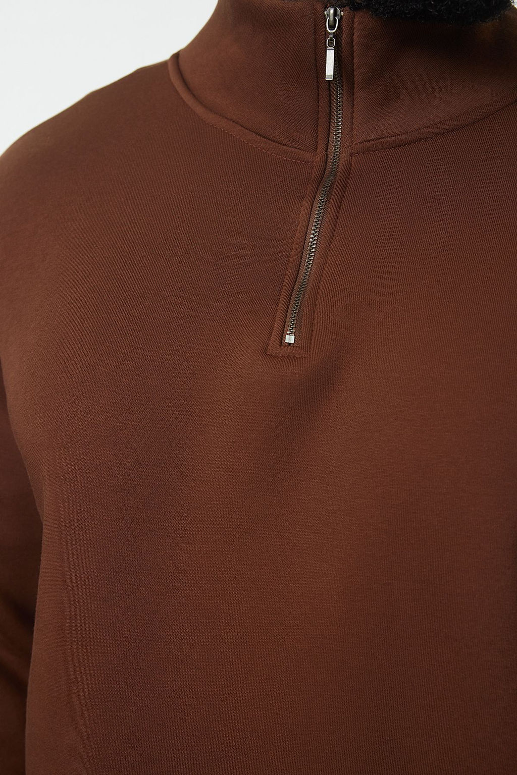 Kahverengi Buyuk Beden Oversize Dik Yaka Fermuarl? Ici Polarl? Sweatshirt TMNAW24AO00024