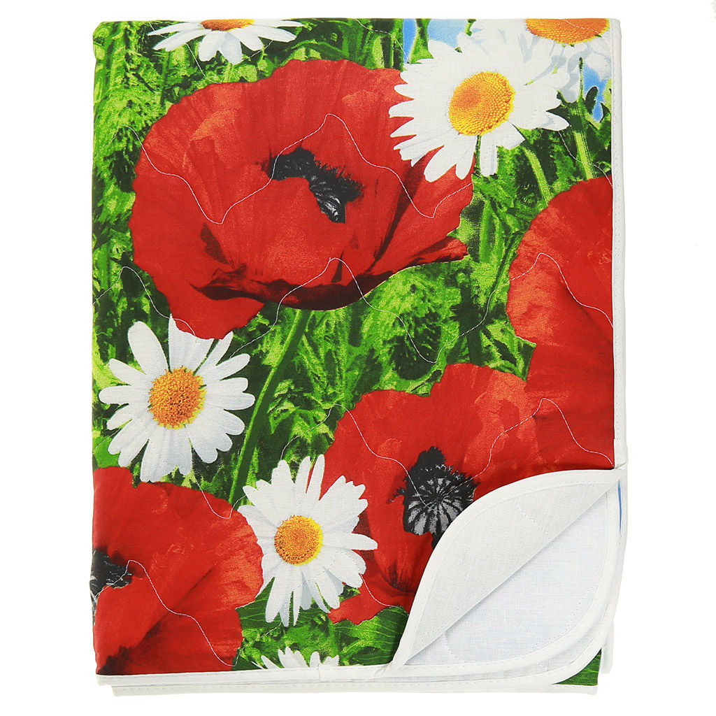 Покрывало стеганое Ромашки и маки 260х215см, спальное место 180см, бязь набивная Комфорт 121г/м2, хлопок 100%, многоигольная стежка, наполнитель синтепон 70гр, подкладка бязь отбеленная 121г/м2, Домашняя мода (Россия)  фото 2