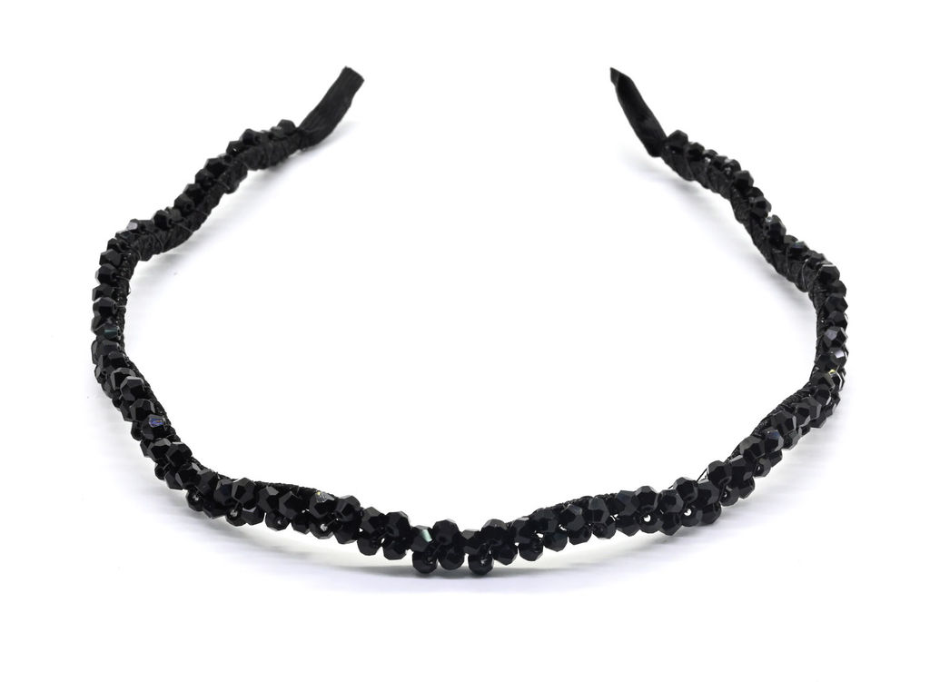 Ободок для волос Волна с цирконом, цвет черный