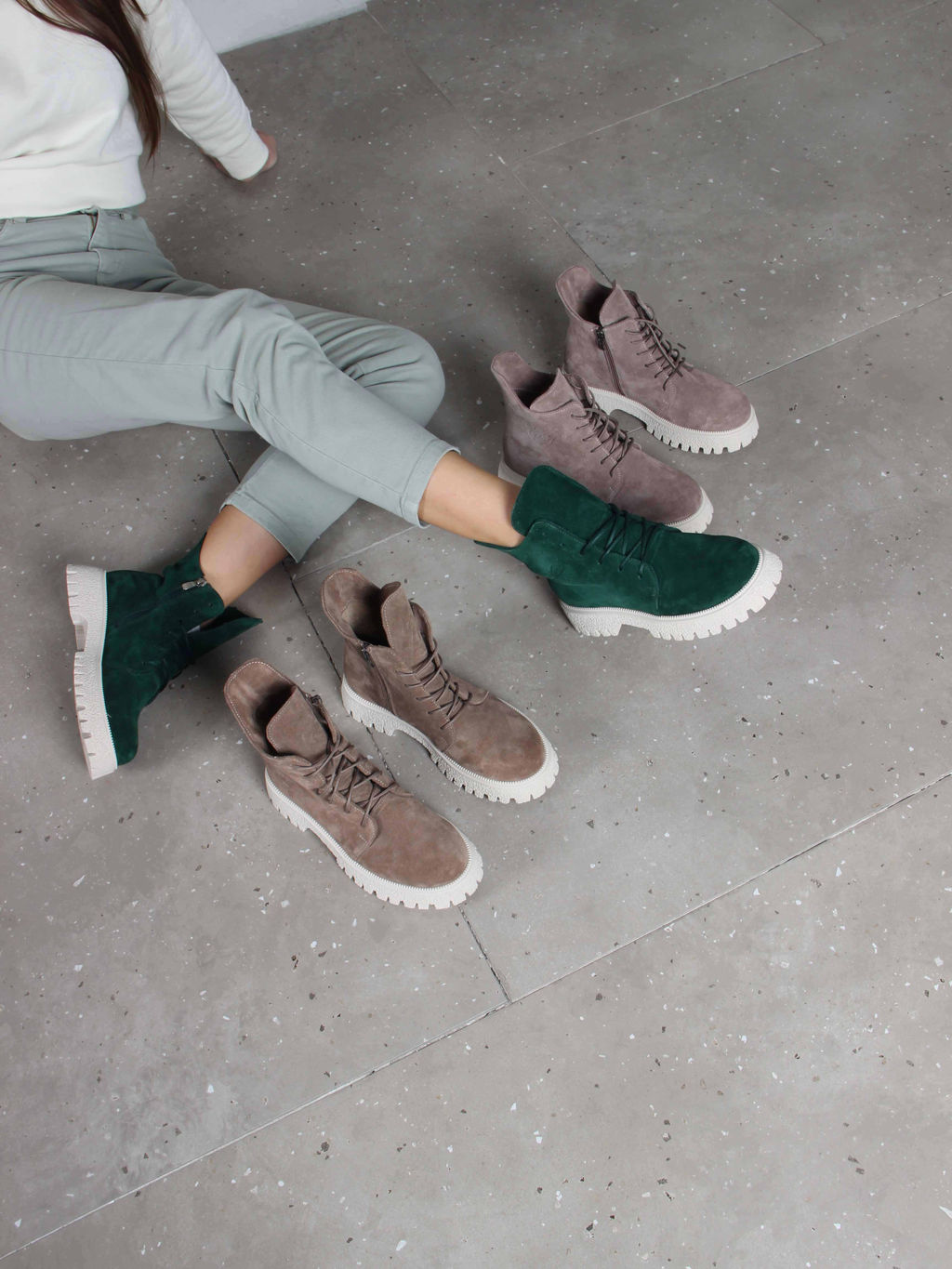 Ботинки 228.V.1541be. Зеленый замша/Шерсть