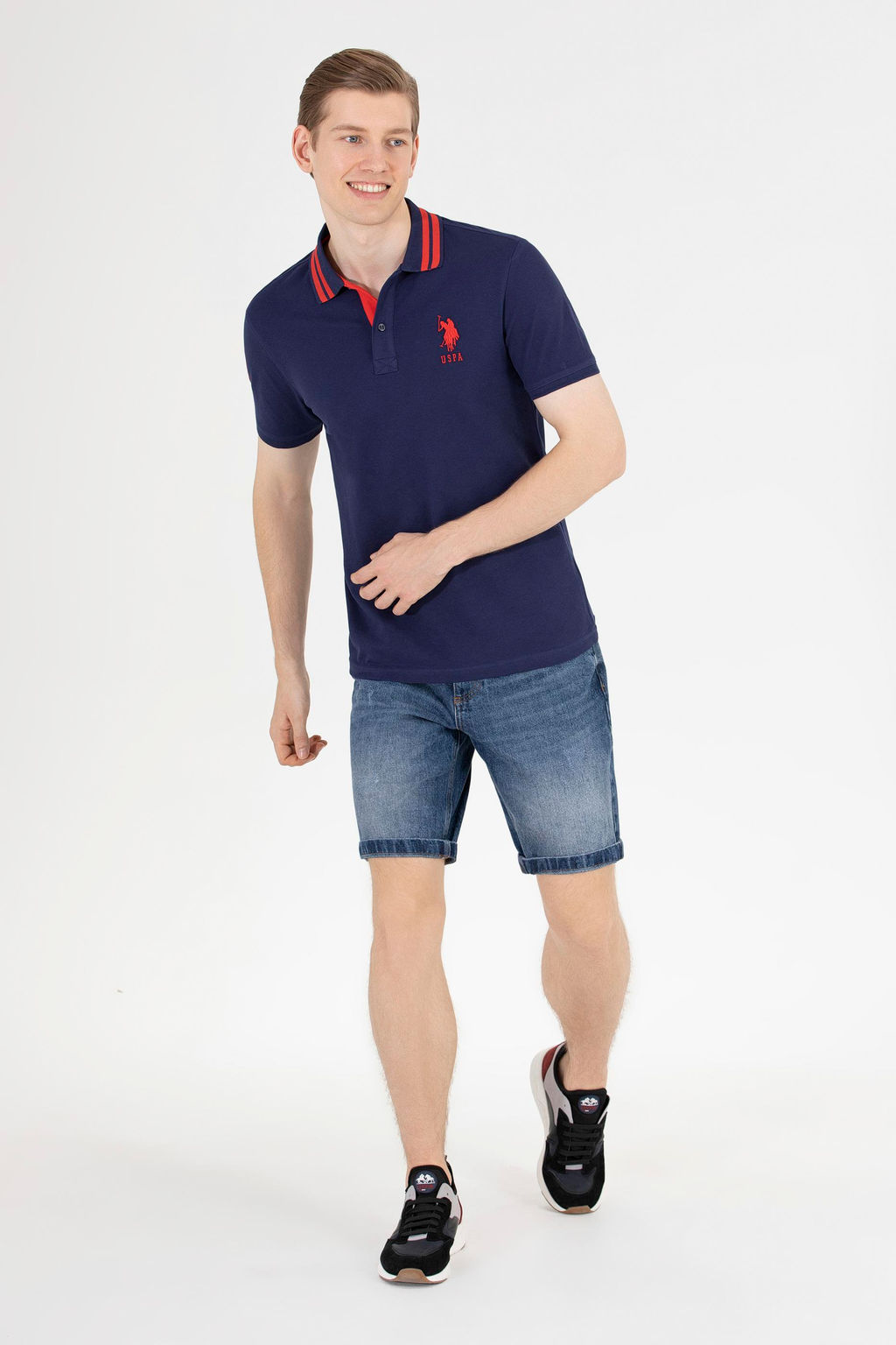 U. S. Polo Assn Мужская темно-синяя базовая футболка с воротником-поло - U.s. polo assn фото 4