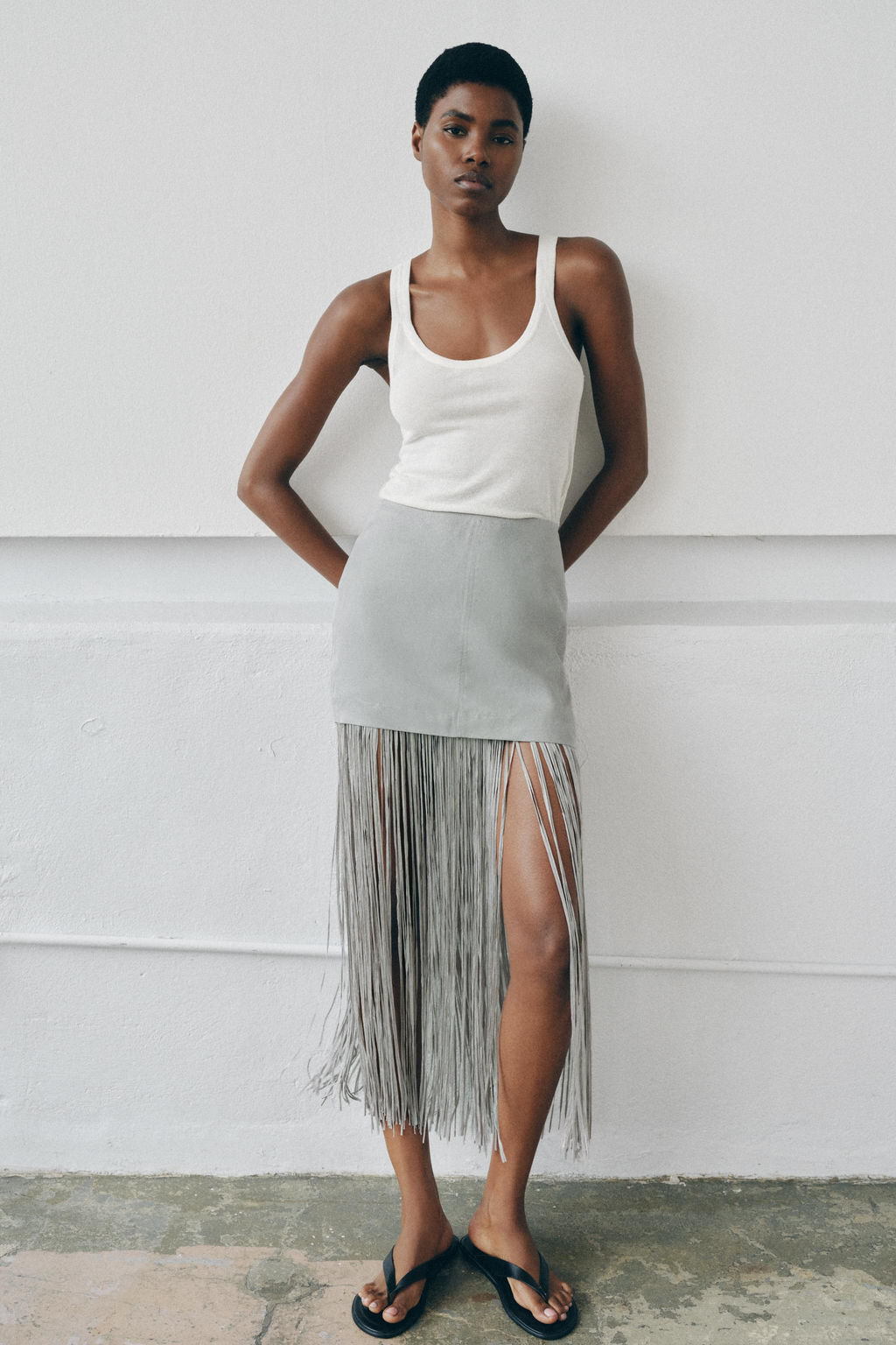 FALDA MINI LINO FLECOS / Gris