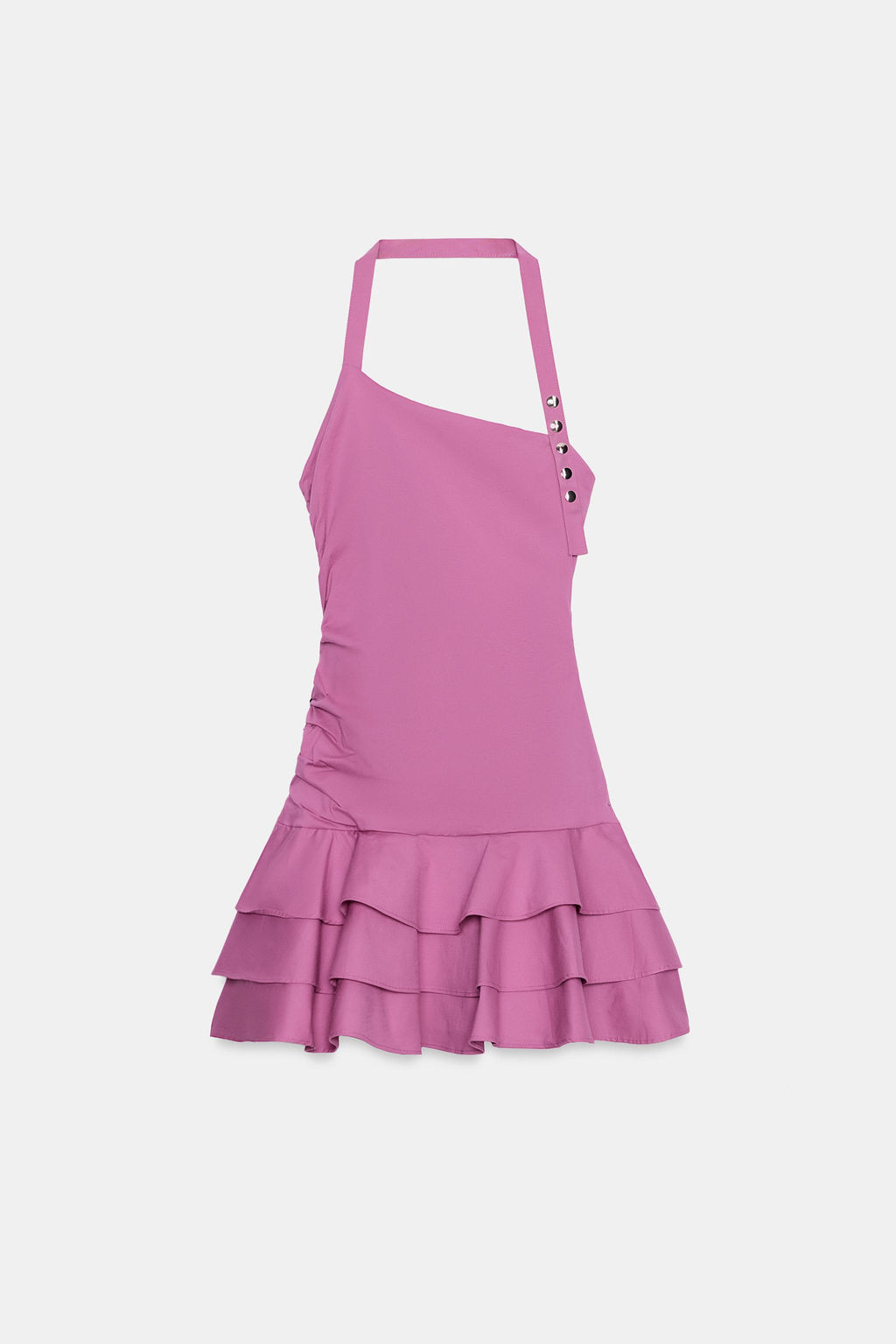 VESTIDO POPEL?N HALTER VOLANTES / Fucsia oscuro