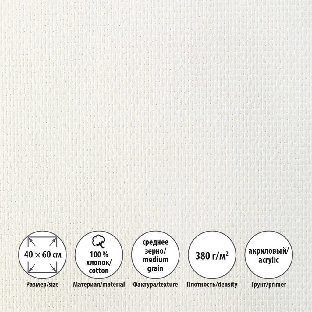 Холст грунтованный на подрамнике VISTA-ARTISTA ACMG-4060 100% хлопок 40 х 60 см 380 г/кв.м 2 шт Трубежской среднезернистый