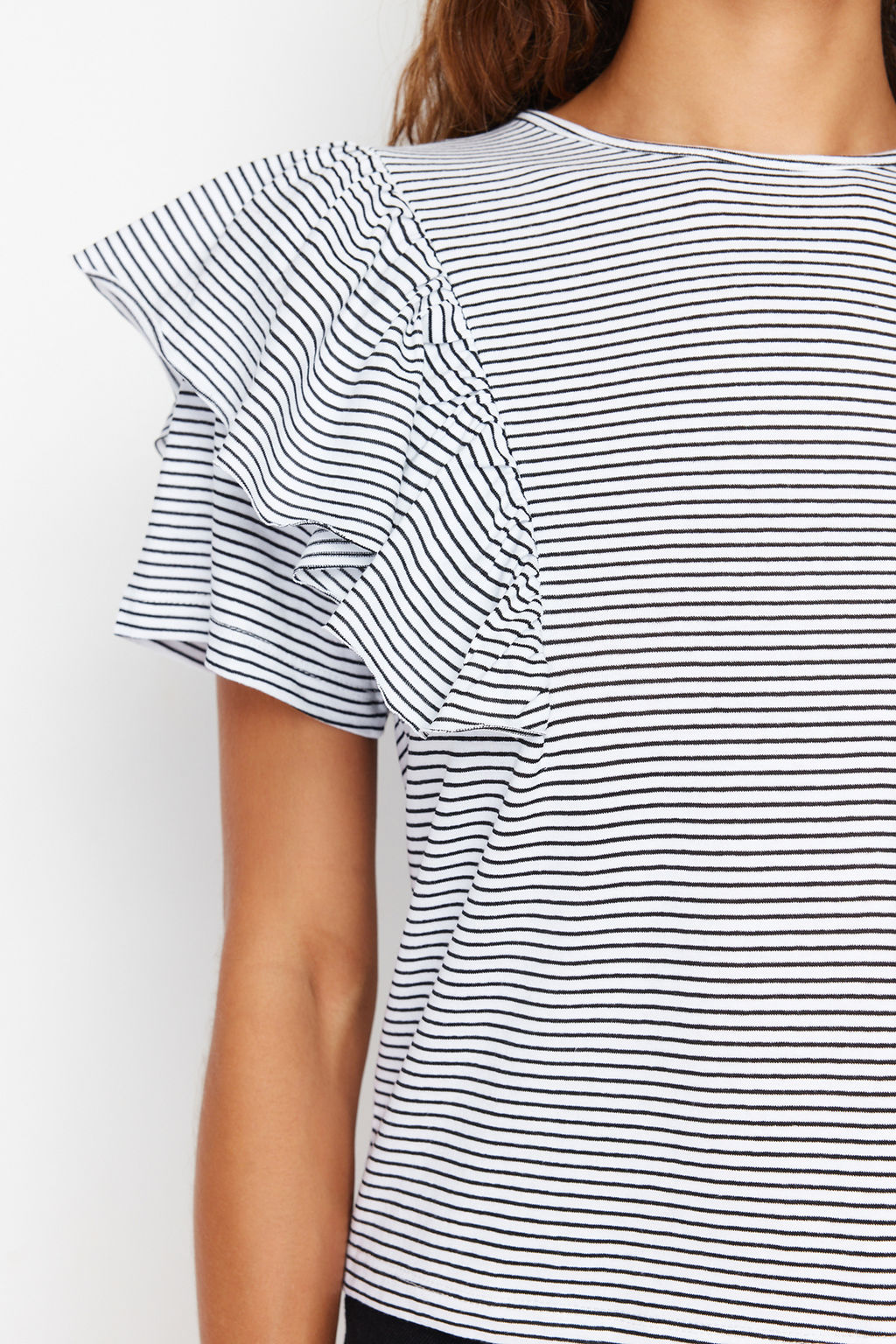 TRENDYOLMILLA Siyah Kollar? F?rf?rl? Regular/Normal Kal?p Cizgili Bisiklet Yaka Orme T-Shirt TWOSS24TS00061 фото 5