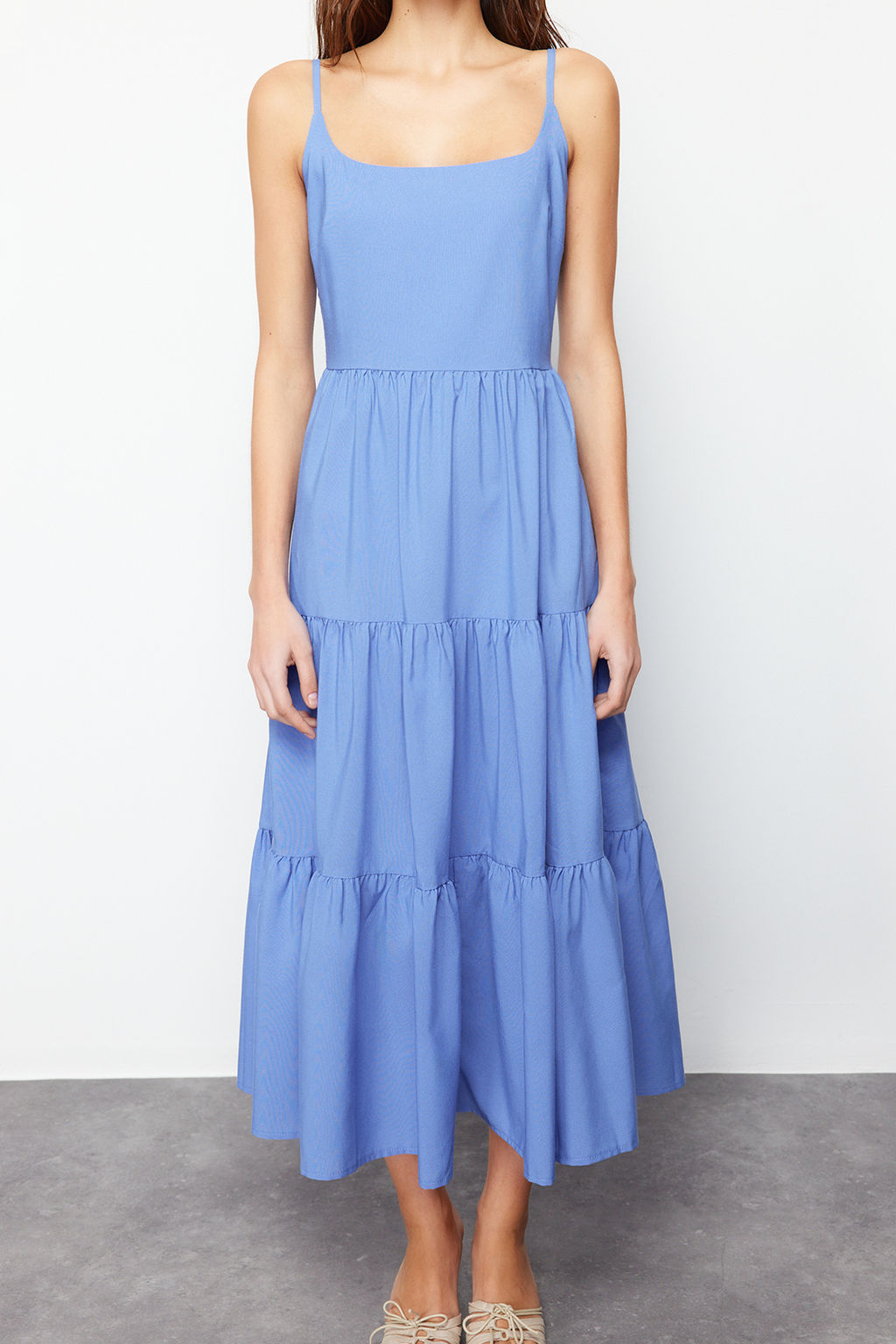 TRENDYOLMILLA K?rm?z? Etegi Belden Ac?lan Pamuk Kar?s?ml? Maxi Dokuma Elbise TWOSS24EL00386  фото 4