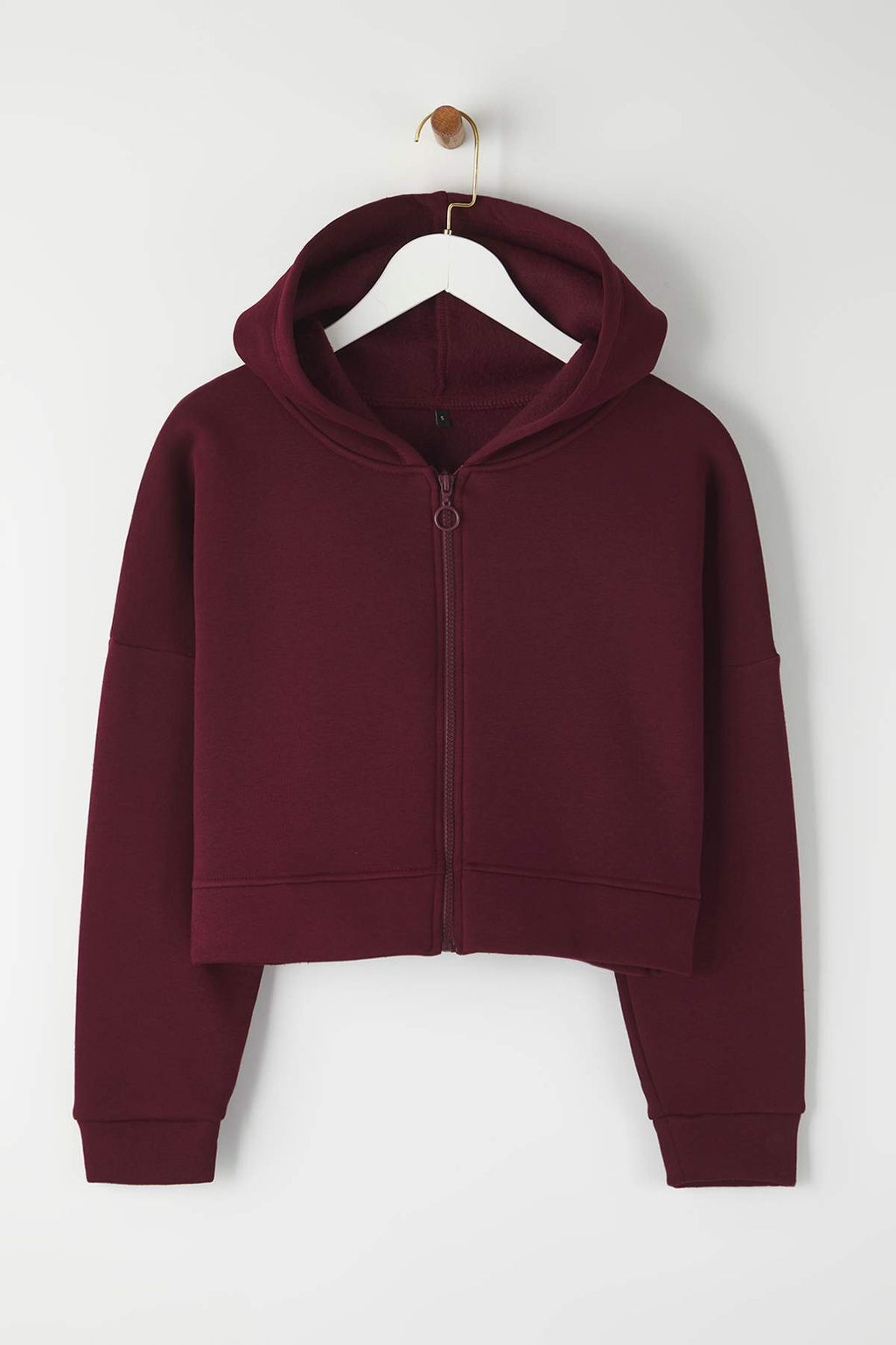 Bordo Fermuarl? Kapusonlu Rahat Kesim Crop Kal?n Ici Polarl? Orme Sweatshirt TWOAW20SW0660
