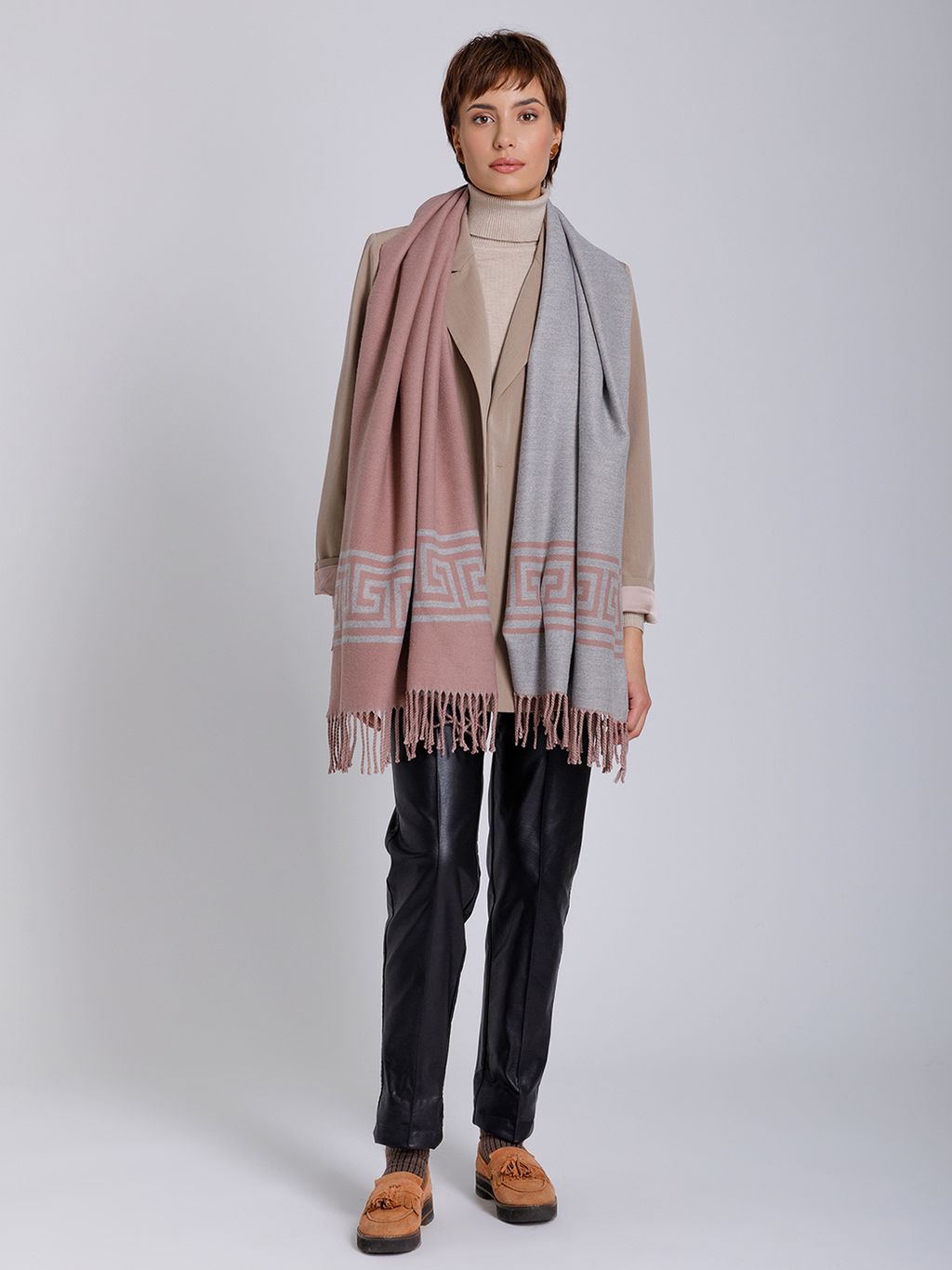 В составе шерсть и кашемир! теплый двусторонний палантин - Tantino фото 4