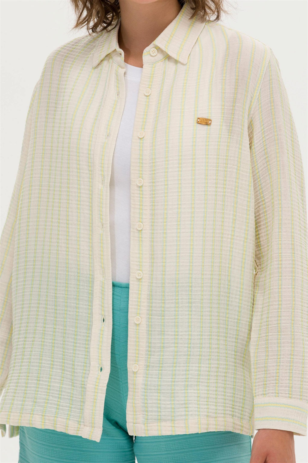 Женская рубашка цвета морской волны с длинным рукавом - U.s. polo assn фото 13