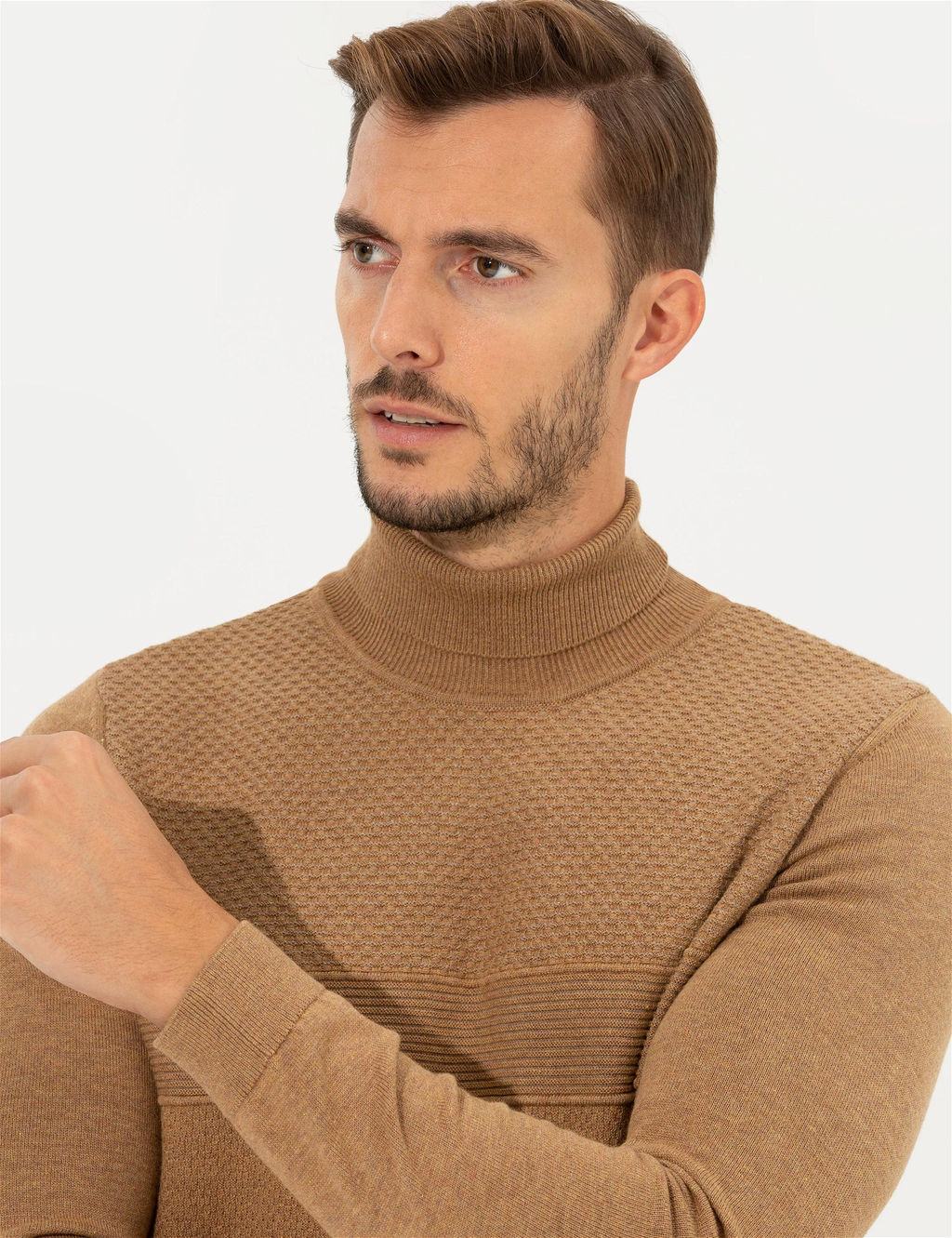 Camel Melanj Slim Fit Bal_k__ Yaka Triko Kazak