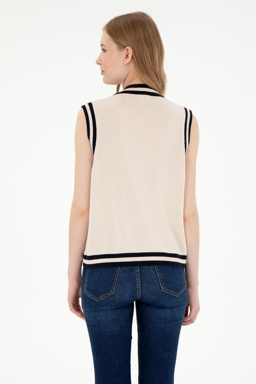 Женский кремовый свитер с v-образным вырезом Неожиданная скидка в корзине - U.s. polo assn фото 5