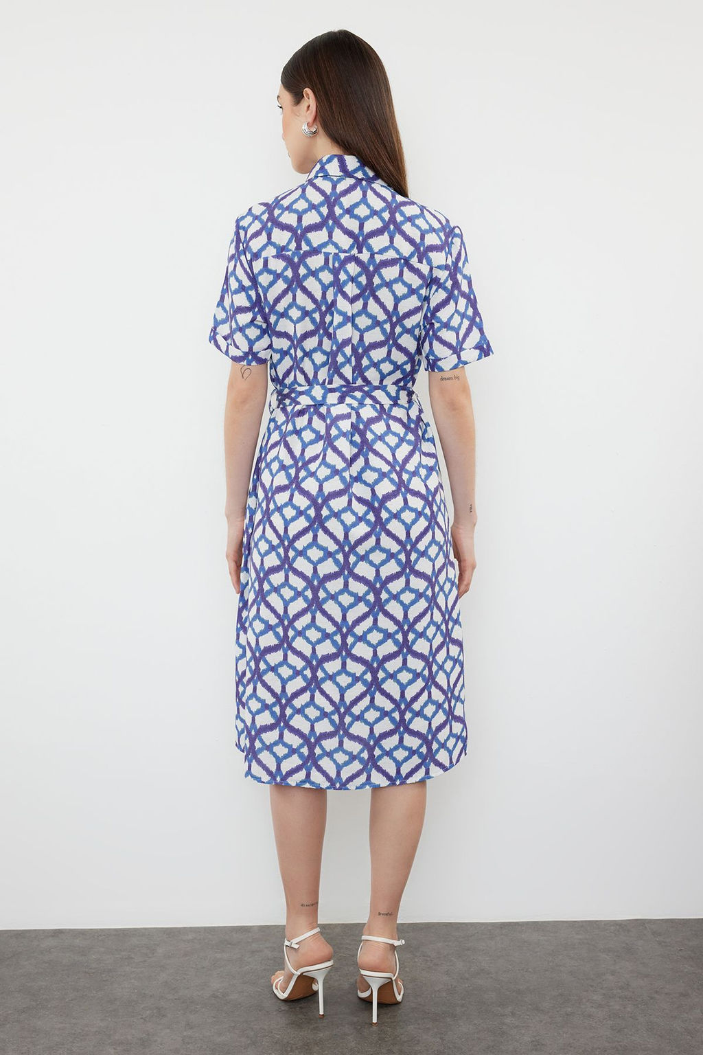 Mavi Kusakl? Midi Dokuma Gomlek Elbise TWOSS24EL00897 - Trendyolmilla фото 5