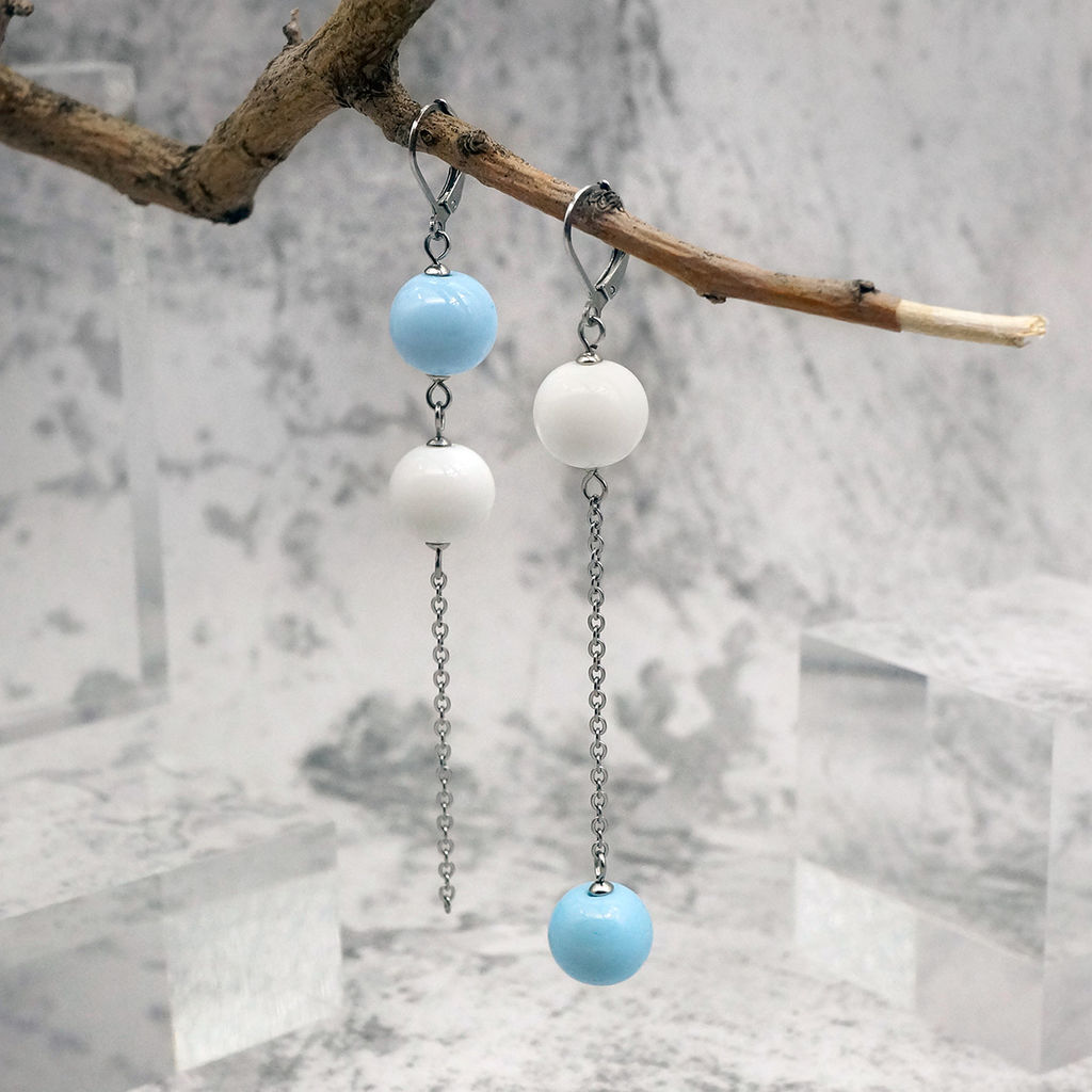 Серьги из муранского стекла LS3350/голубой,белый