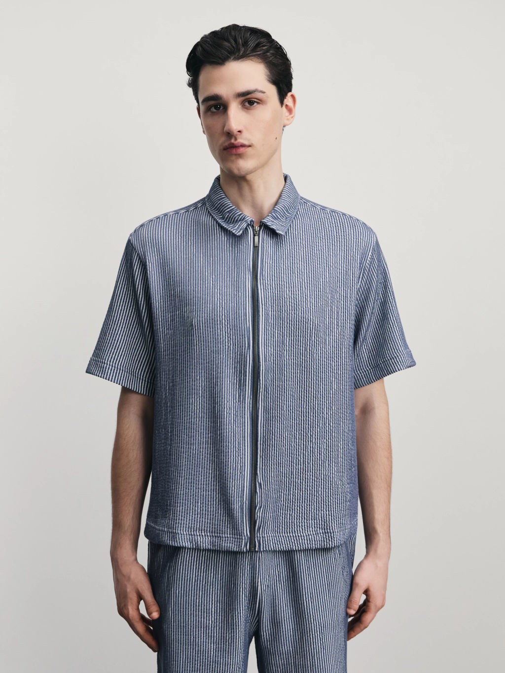 Рубашка в полоску на молнии / Zarina  фото 3