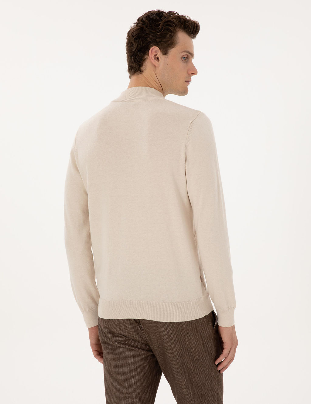Krem Slim Fit Yar_m Bal_k__ Yaka Triko Kazak - Pierre cardin фото 5