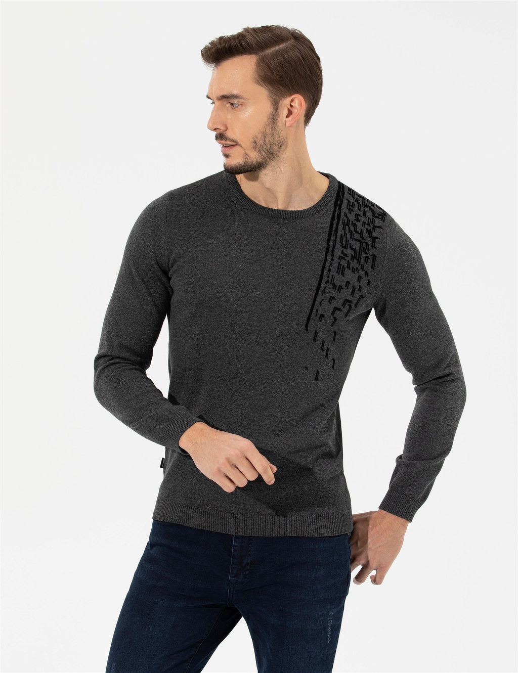 Gri Melanj Slim Fit Bisiklet Yaka Triko Kazak - Pierre cardin фото 3