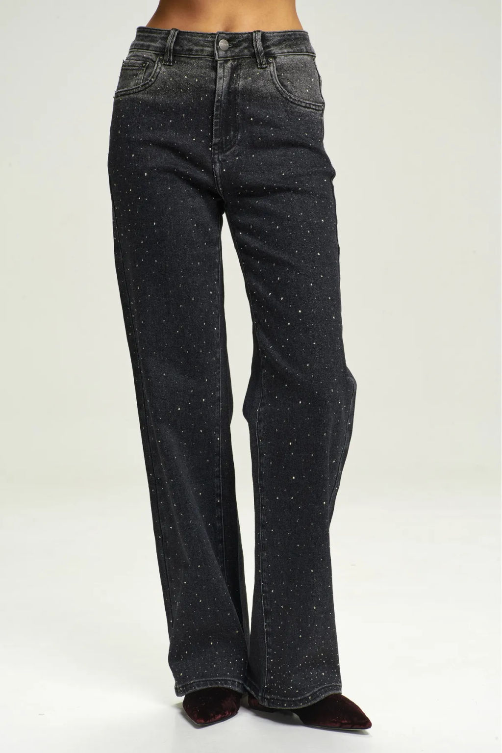 Джинсы Straight со стразами Black